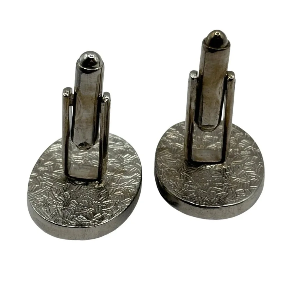 Horse‎ Mustang Cufflinks Vintage Silver Tone Oval Bullet Back Textured Stallion